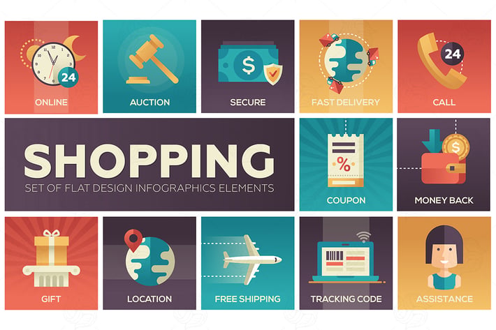Shopping - vector modern flat design icons set