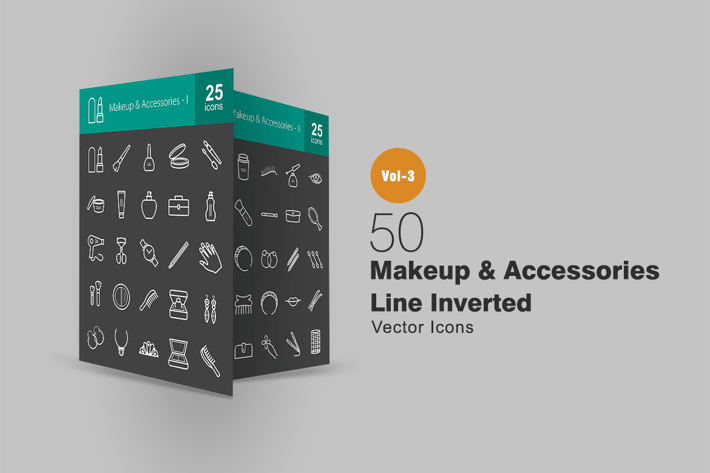 50 Makeup & Accessories Line Inverted Icons
