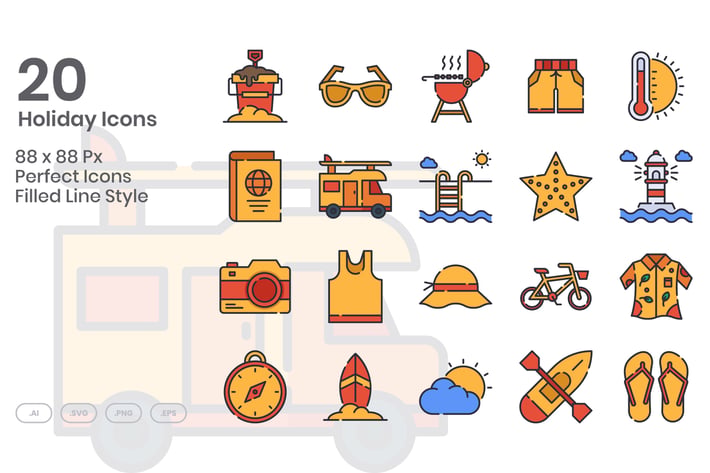 20 Holiday Icons Set - Filled Line