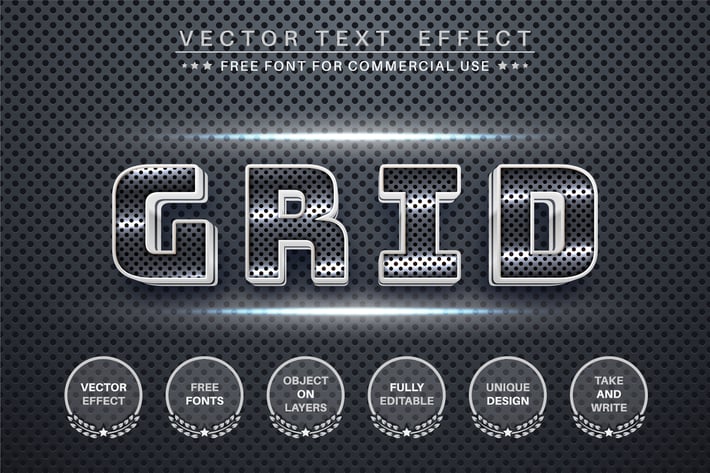 Metal grid - editable text effect,  font style
