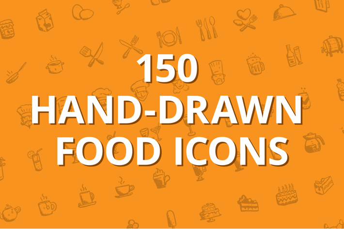 150 hand-drawn food icons