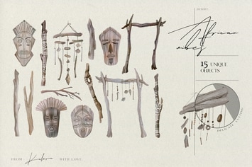 African mystic objects - watercolor ethno set