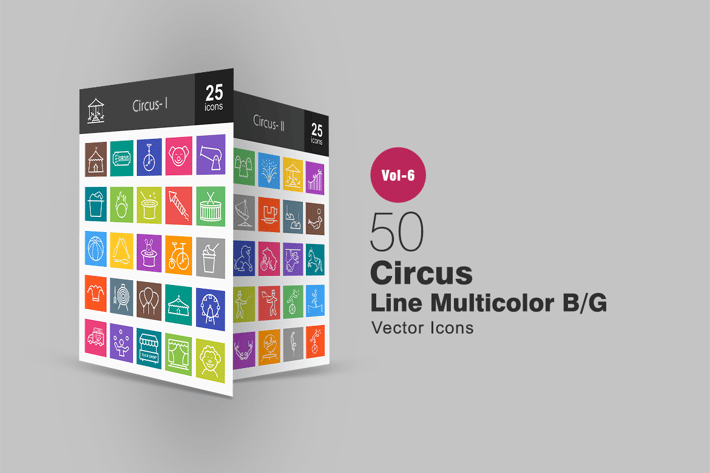50 Circus Line Multicolor B/G Icons