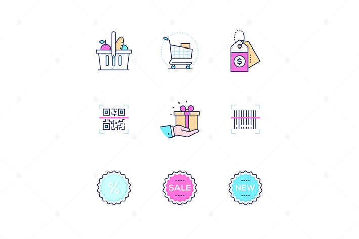 Shopping - modern line design style icons set