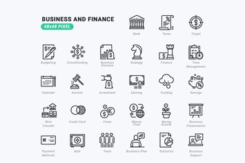 Thin Line Icons Set of Business and Finance