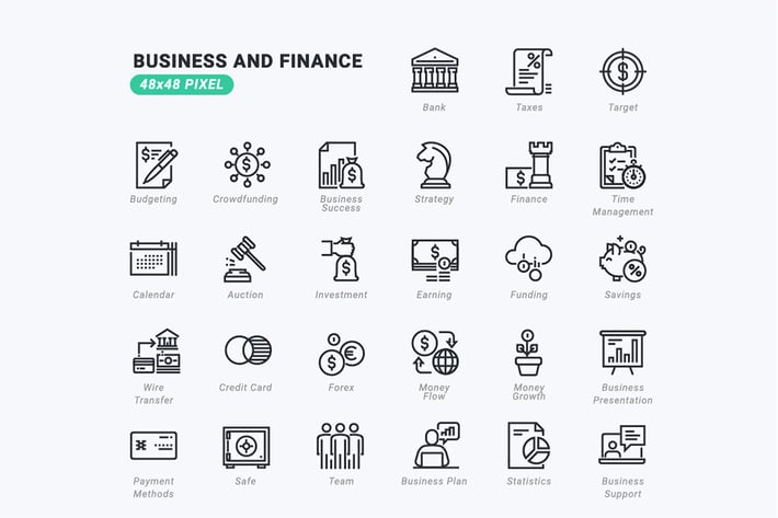 Thin Line Icons Set of Business and Finance