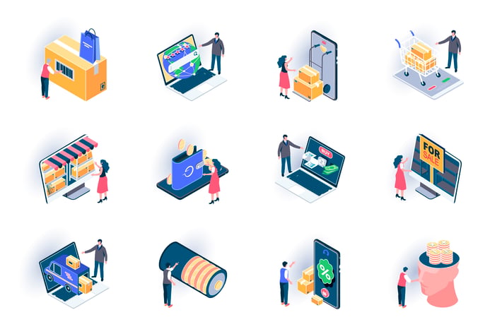 Retail Distribution Isometric Icons Pack
