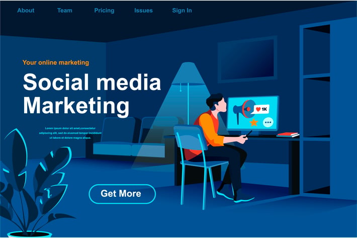 SMM Isometric Web Page Flat Concept