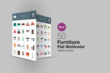 50 Furniture Flat Multicolor Icons