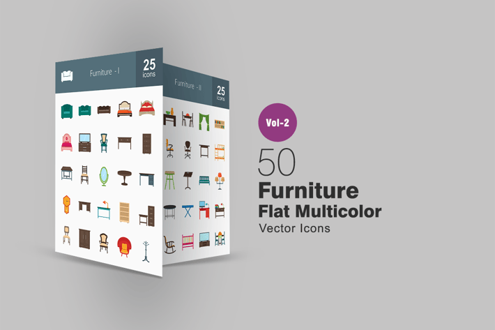 50 Furniture Flat Multicolor Icons