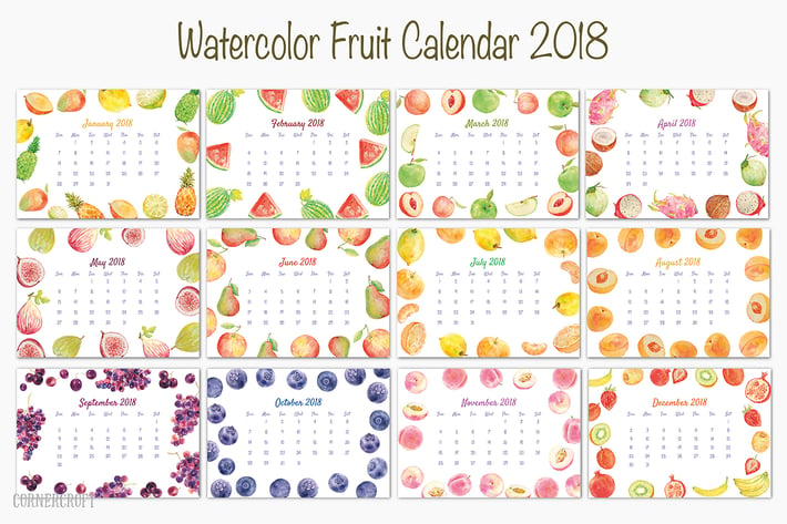 2018 Calendar Watercolor Fruit