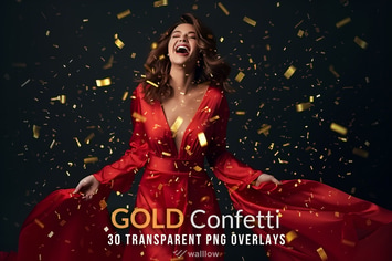 30 Gold confetti Transparent PNG photo overlays 