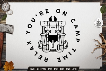 Camping Line Art Badge Design. Backpack Label