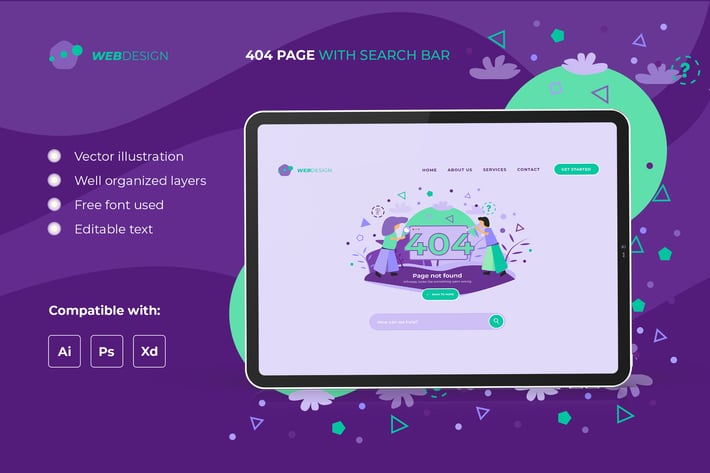 404 error page with search bar