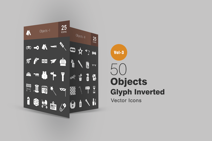 50 Objects Glyph Inverted Icons