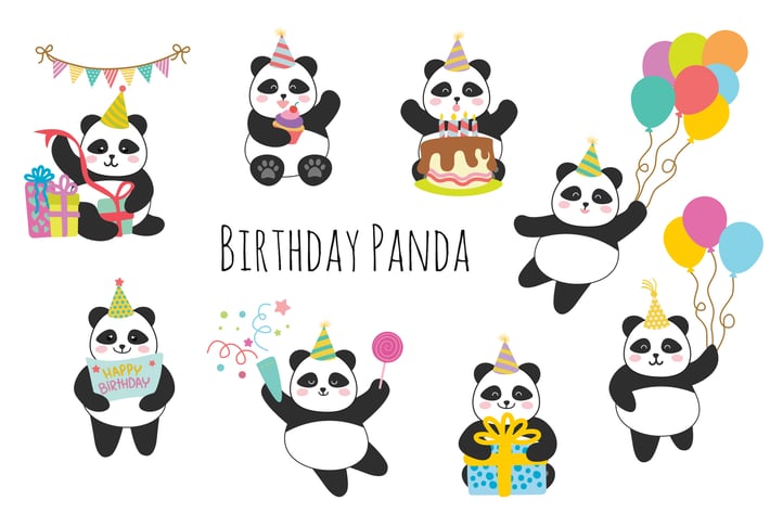 Birthday Panda Hand Drawn