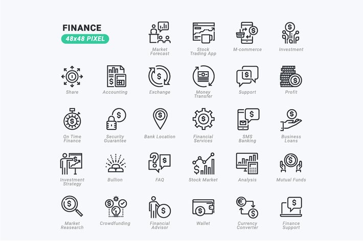 Thin Line Icons Set of 	Finance