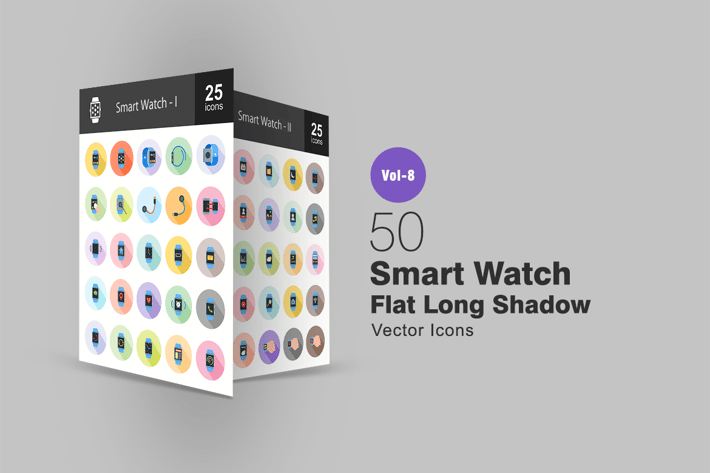 50 Smart Watch Flat Shadowed Icons