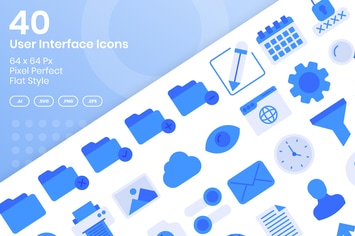 40 User Interface Icons Set - Flat