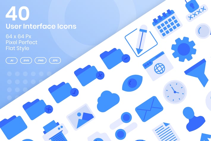 40 User Interface Icons Set - Flat