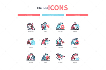 Monster types - line design style icons set