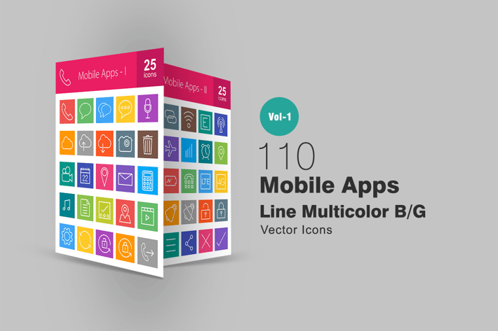110 Mobile Apps Line Multicolor Icons