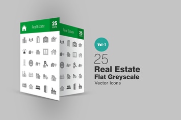 25 Real Estate Greyscale Icons