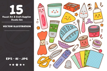Kawaii Art and Craft Supplies Doodle Set