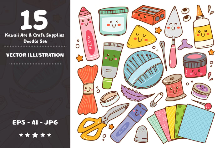 Kawaii Art and Craft Supplies Doodle Set