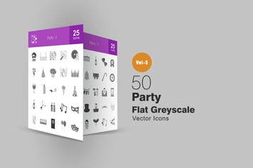50 Party Greyscale Icons