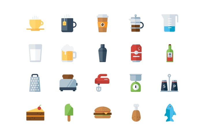 50 Food and Drink Flat Icons