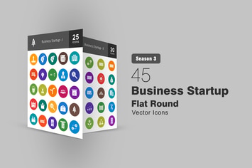 45 Business Startup Flat Round Icons