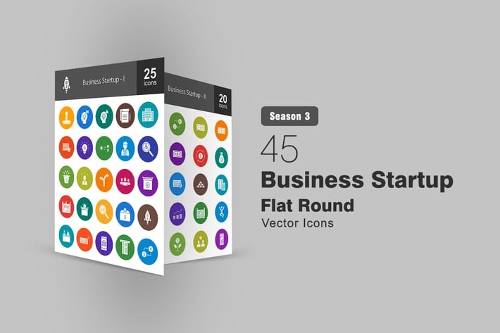 45 Business Startup Flat Round Icons
