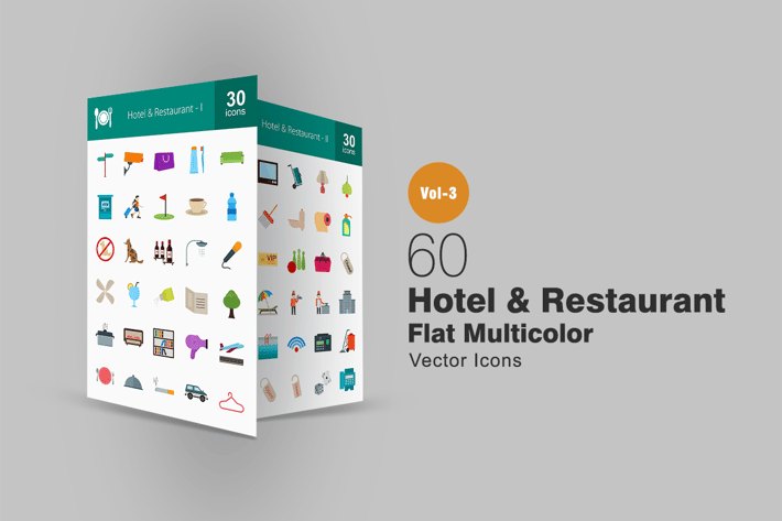 60 Hotel & Restaurant Flat Multicolor Icons