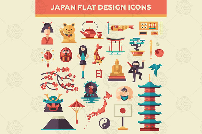 Japan - Flat Design Icons Set