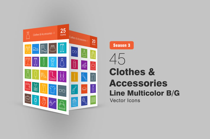 45 Clothes & Accessories Line Multicolor B/G Icons