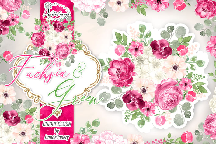 Watercolor Fuchsia And Green design
