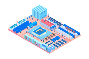 Isometric Industrial Factory in Circuit Board
