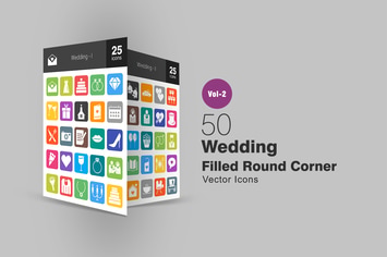 50 Wedding Filled Round Corner Icons