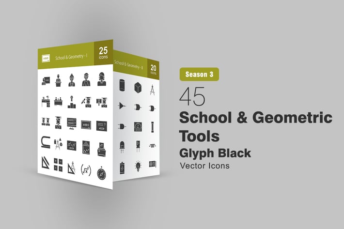 45 School and Geometric Tools Glyph Icons