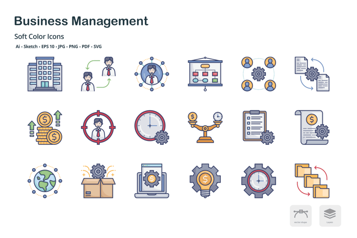 Business management thin outline icons