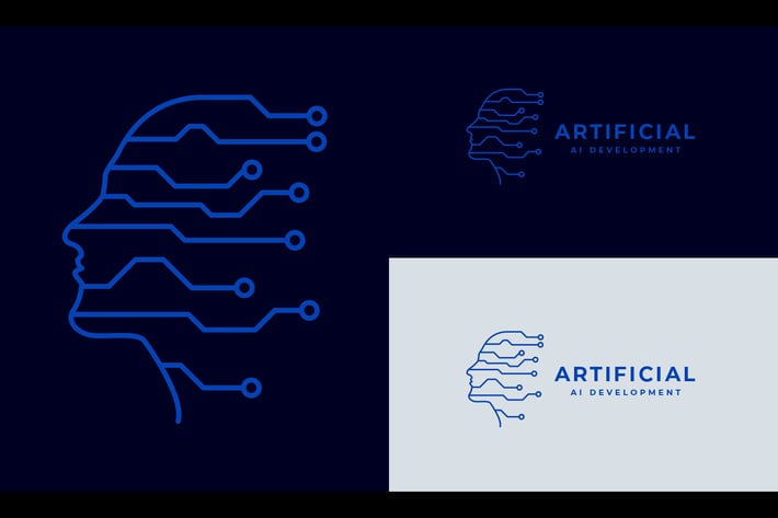 Human Brain intelligence and Circuit Symbol Logo