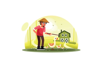 Farmer and Ducks in Farm