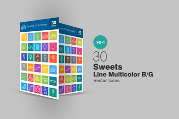 30 Sweets & Confectionery Line Multicolor Icons
