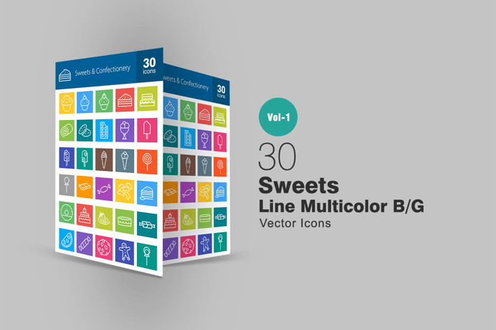 30 Sweets & Confectionery Line Multicolor Icons