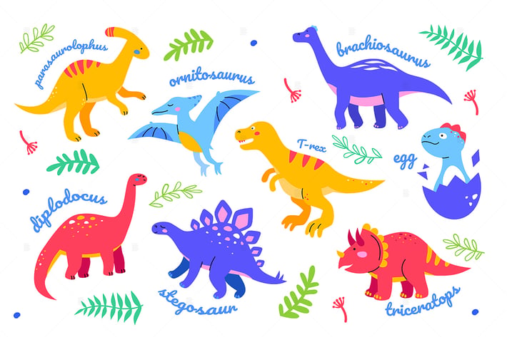 Different dinosaurs - flat design style characters