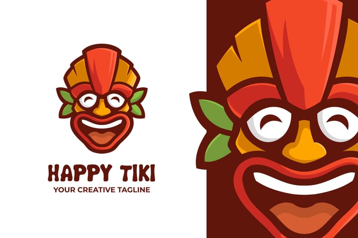 Colorful Tiki Festival Mask Cartoon Mascot Logo
