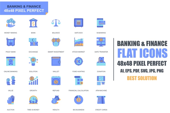 Simple Set Banking and Finance Flat Icons
