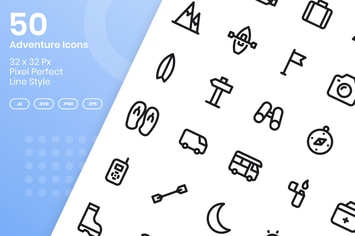50 Adventure Icons Set - Line
