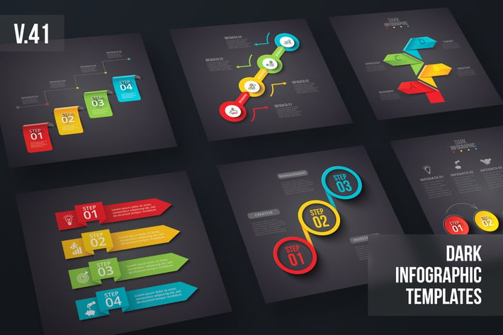 Dark Infographics template set v.41